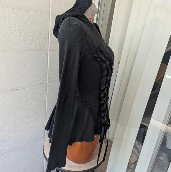 Royal Bones Tripp NYC Corset Lace Up Black Steampunk Hoodie Size XS - Picture 12 of 16